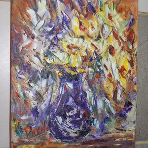 Original "London Melody Floral impressionistic oil painting, 11"x14"